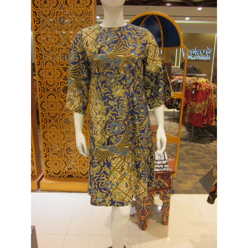 Batik Semar Lemi Dress Doby Merak Isen Sinawun 40 Blue (Size S,M,L)