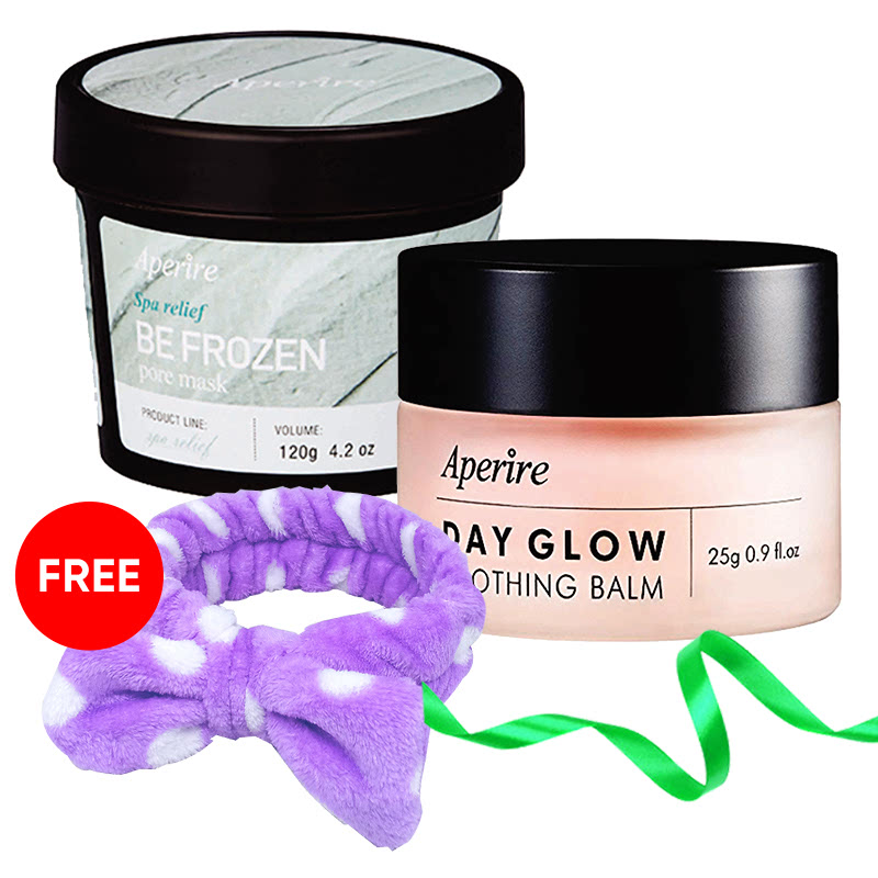 Aperire Day Glow Soothing Balm  25 G + Aperire Spa Relief Be Frozen Pore Mask Free Hair Band Ungu
