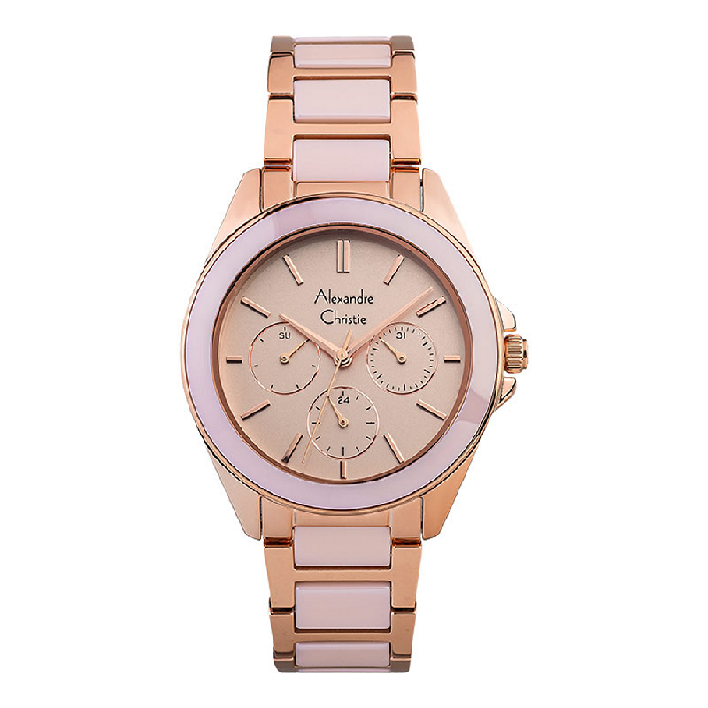 Alexandre Christie AC 2904 BFBRGLN Ladies Rose Gold Dial Dual Tone Stainless Steel Strap
