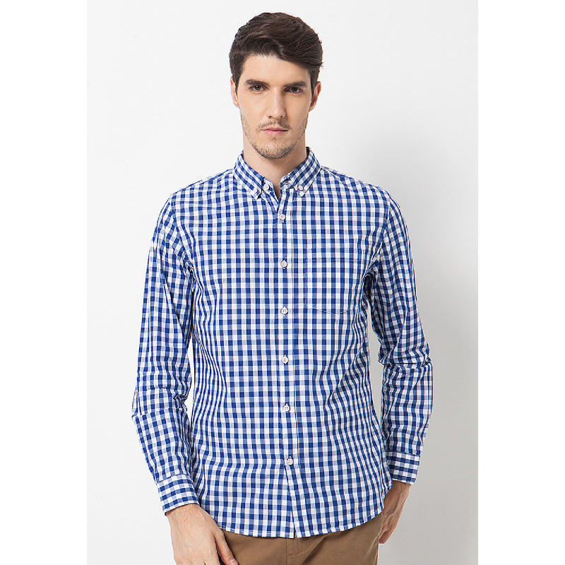 Blue Gingham 005 Long Sleeves Shirt