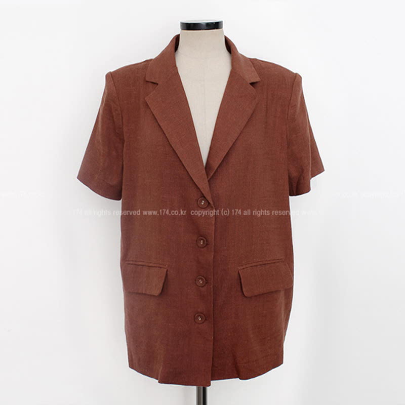 Lyrical Short Sleeve Linen Jacket - Brown