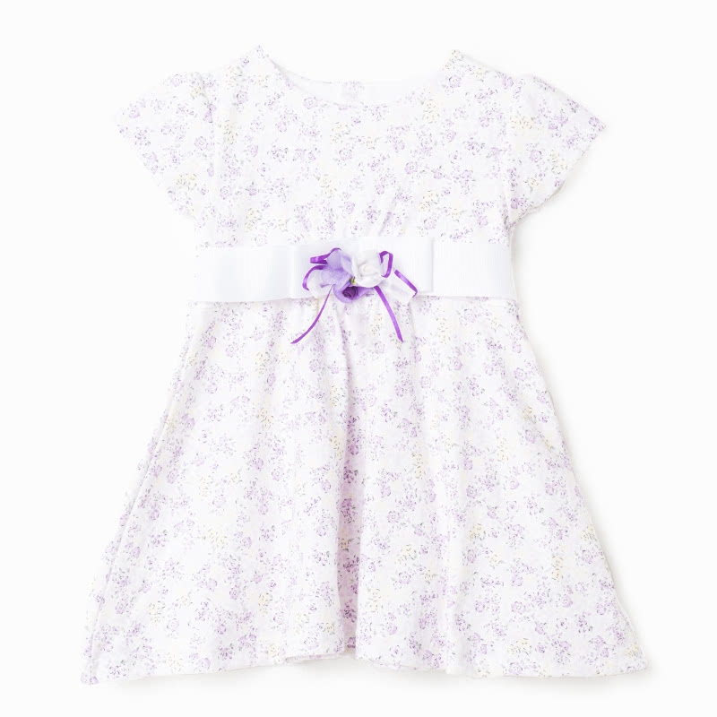 Basic Flower Dress Short Sleeve - Purple