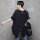 M228 Mesh Shoulder Chiffon Long Blouse Black