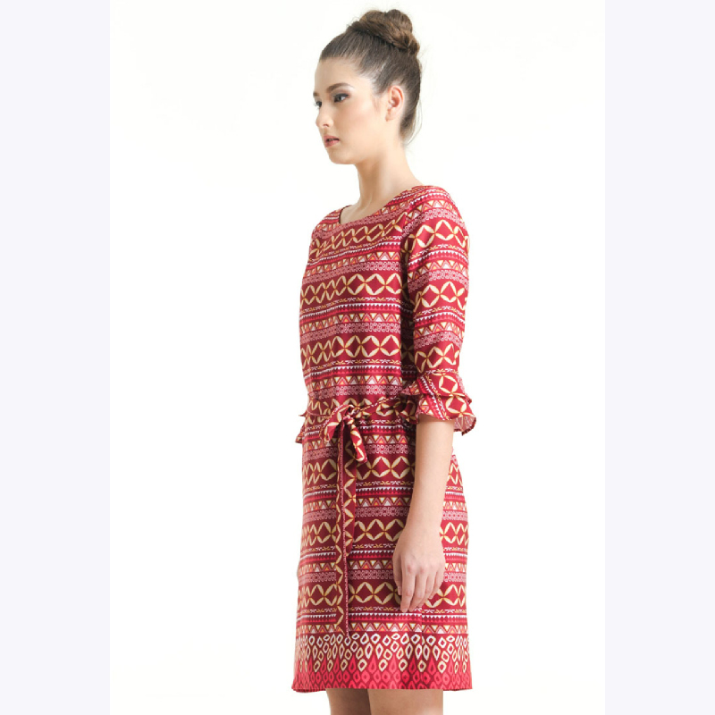 Bateeq Long Sleeve Dobby Print Dress FL011A-FW17 Red