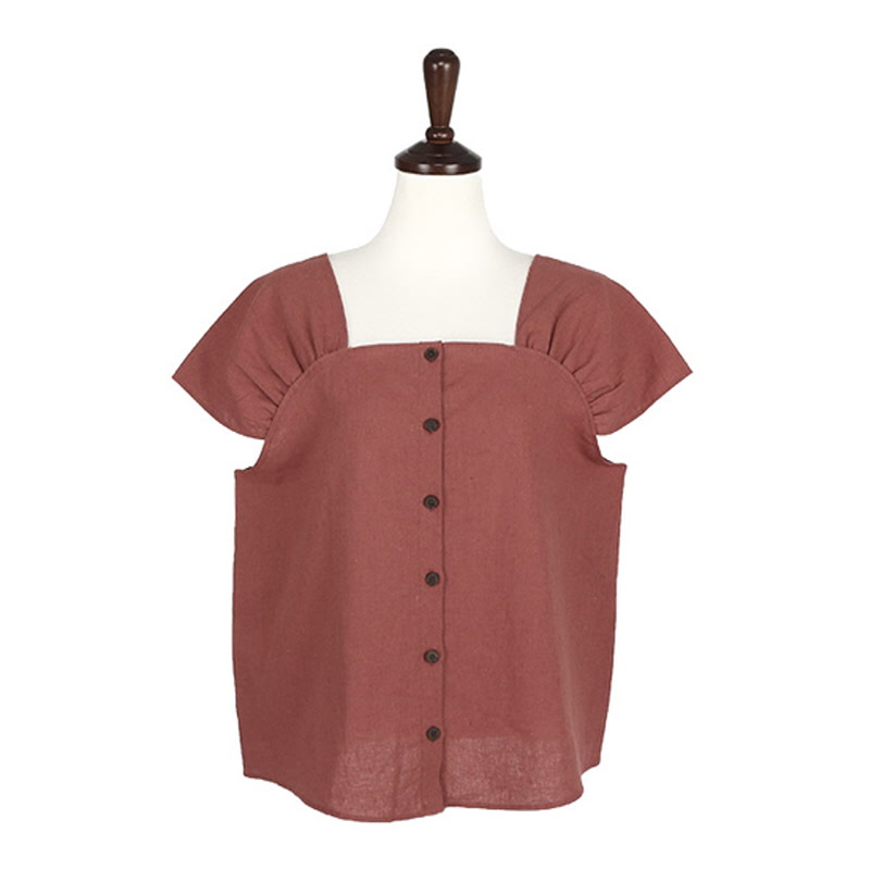 Shirring Linen Sleeveless - BRICK RED