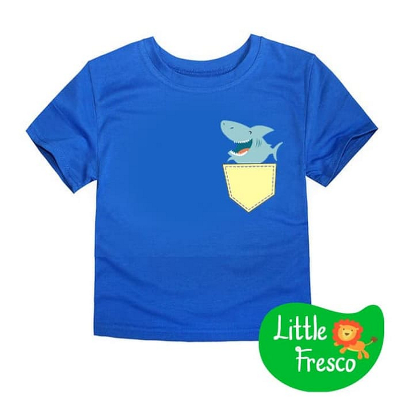 Little Fresco - Kaos Anak Biru Shark Pocket