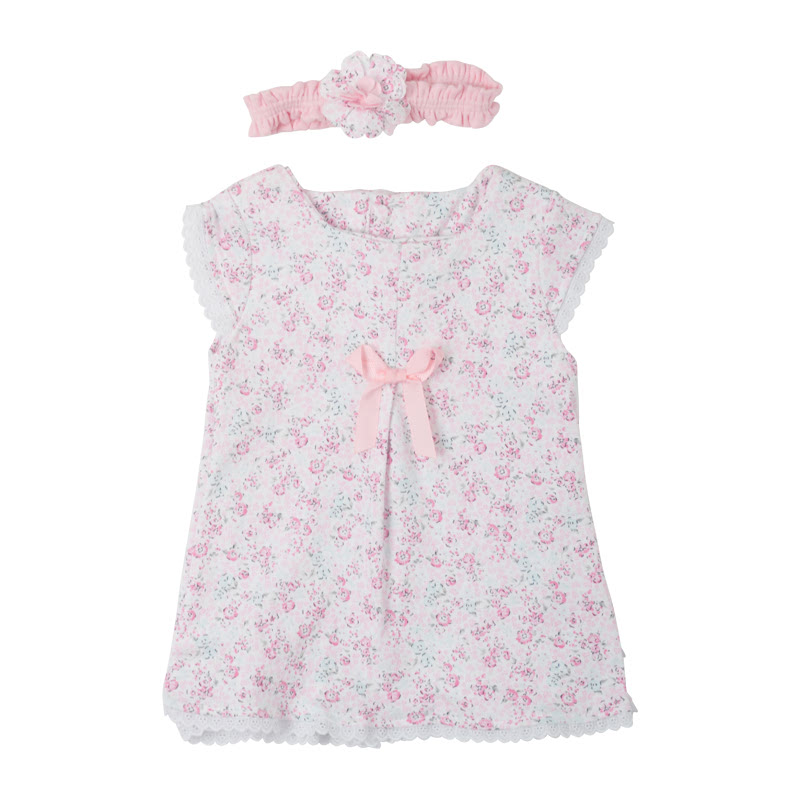 Basic Flower Dress + Bandana - Pink