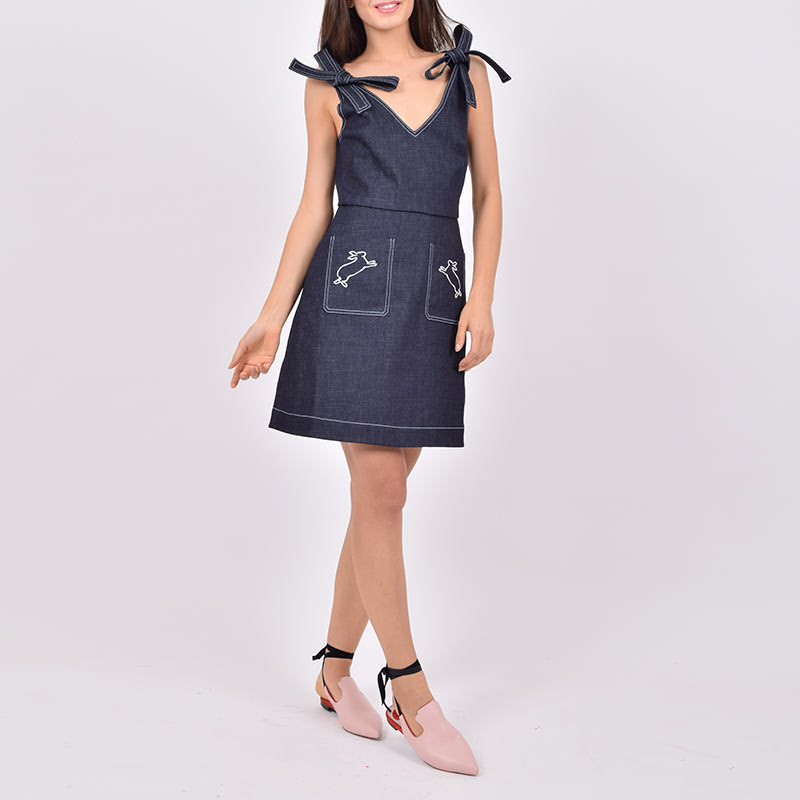 Embroidered denim chloe dress