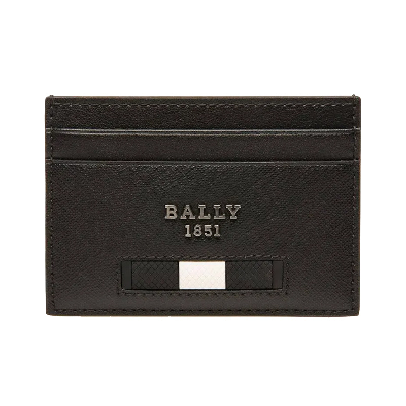 Bally Bhar Grained Leather Card Holder Black White | iStyle