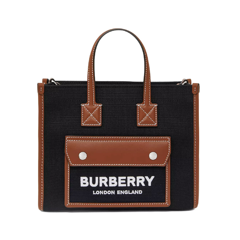 Burberry Two-Tone Canvas and Leather Freya Mini Tote Bag Black-Tan