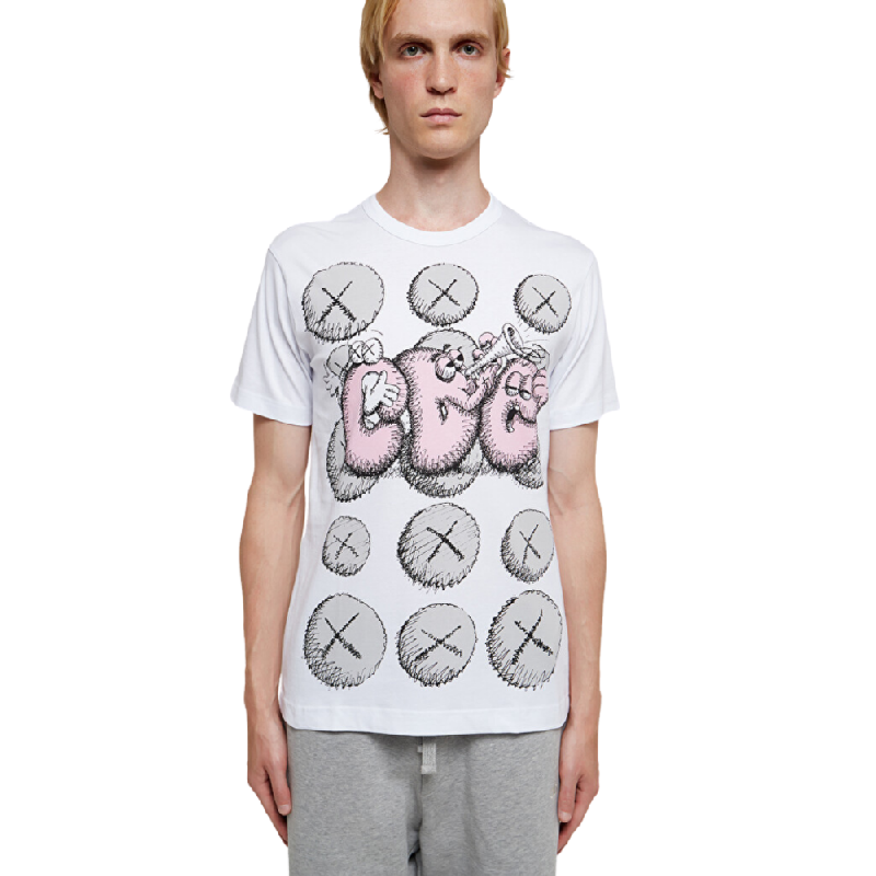 Comme Des Garcons x KAWS Edition Logo T-shirt White Pink