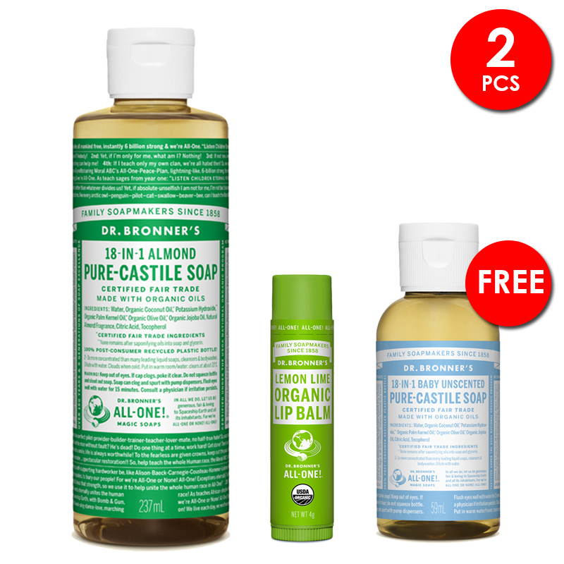 Dr Bronners Almond Pure Castile Liquid Soap 237 Ml Dr Bronners Organic Lemon Lime Lip Balm 4g 6627