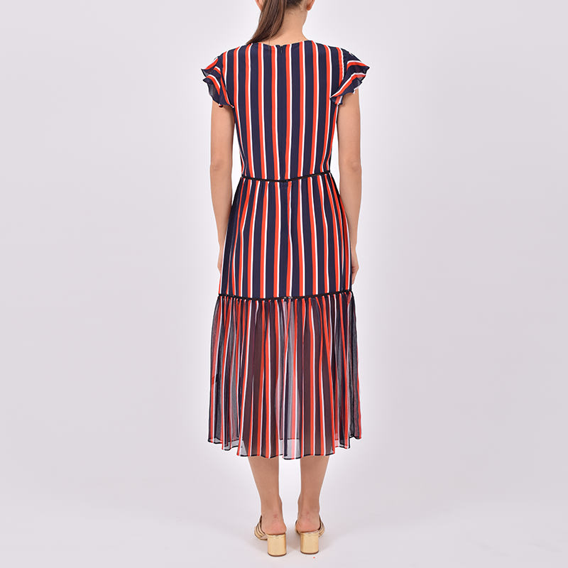 Boating stripe silk sheer mix belle dress