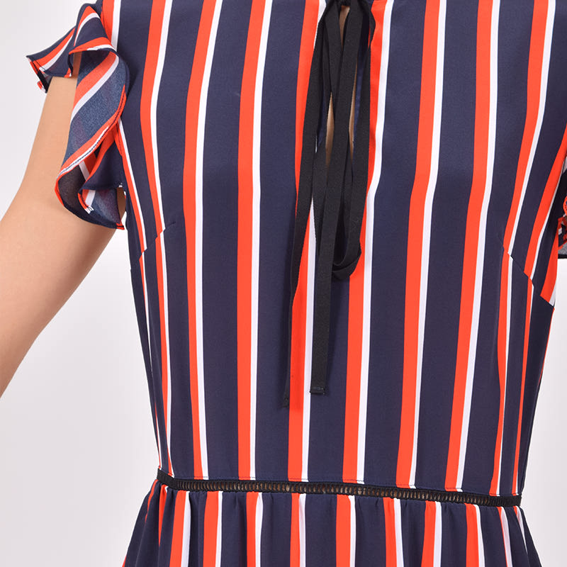 Boating stripe silk sheer mix belle dress