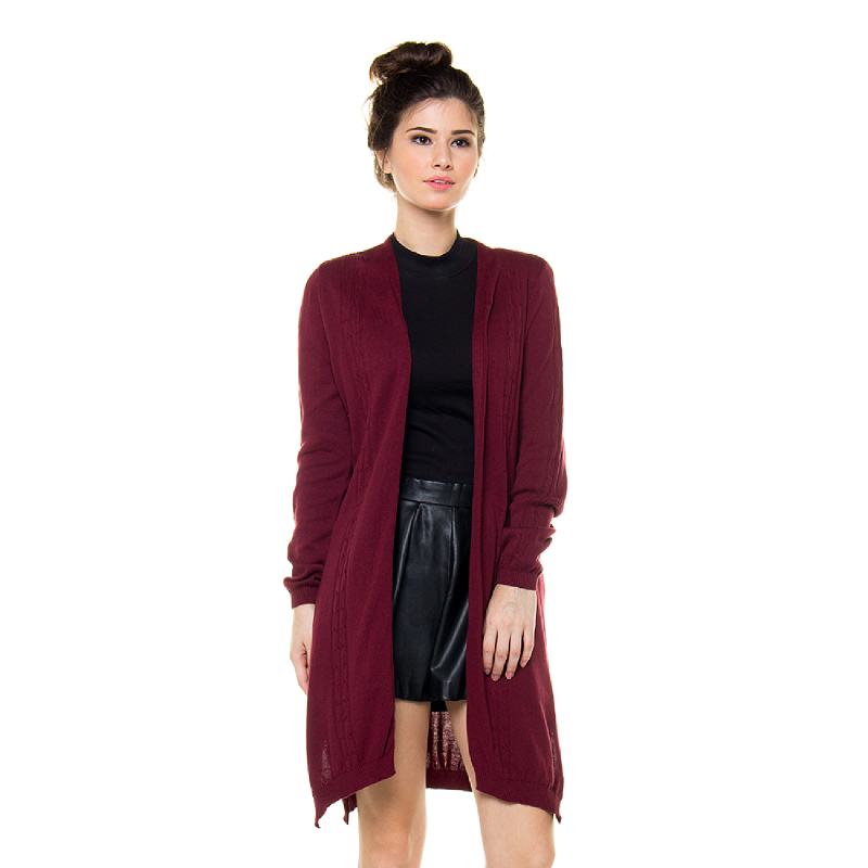 Maroon Cable Knit Cardigan