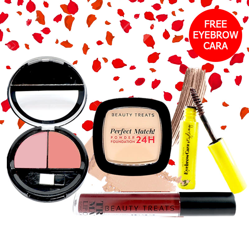 Beauty Treats Make Up Set A (Perfect Match Powder Foundation 24H No. 2 + True Matte Lip Color No. 12 + Duo Blush No. 1) FREE Eyebrowcara Dark Brown