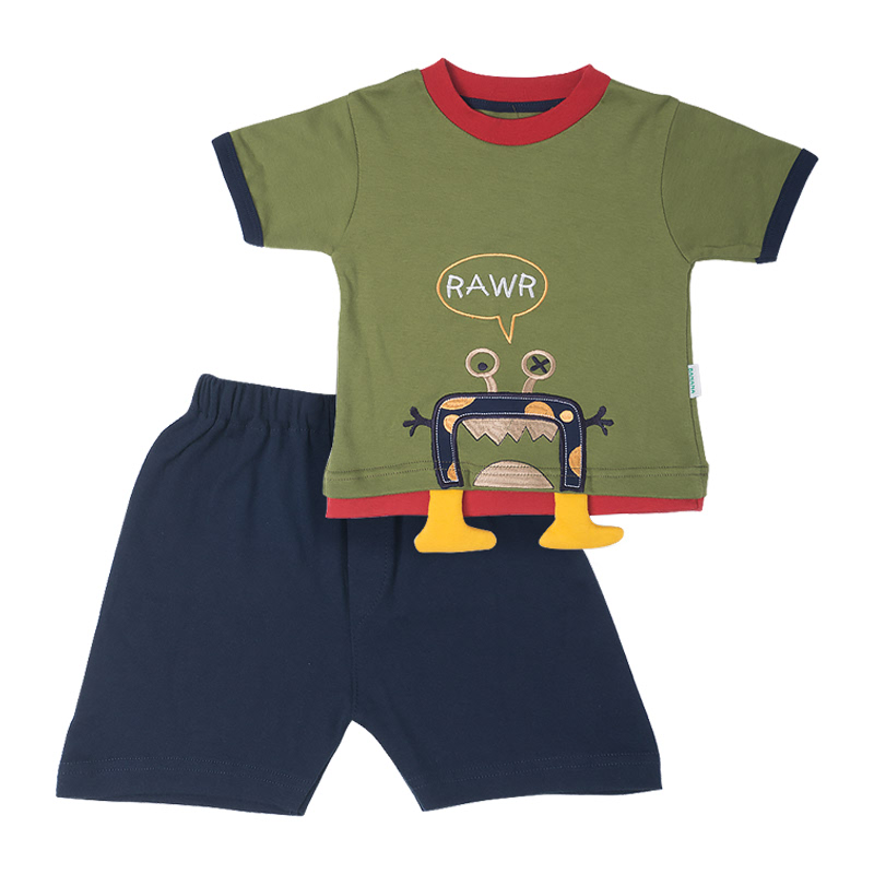 Baby Boy Rawr Tee & Short Pant Set Army Green