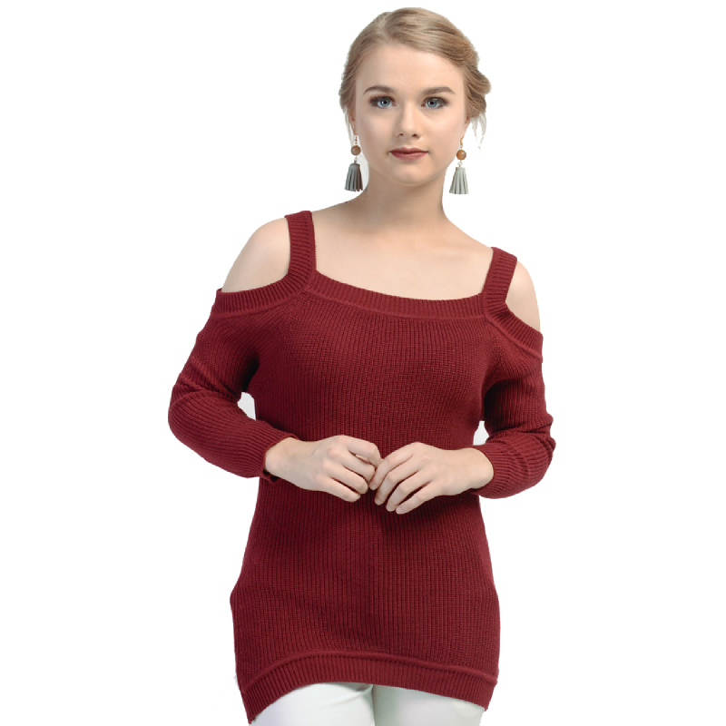 Maroon Open Shoulder Sweater