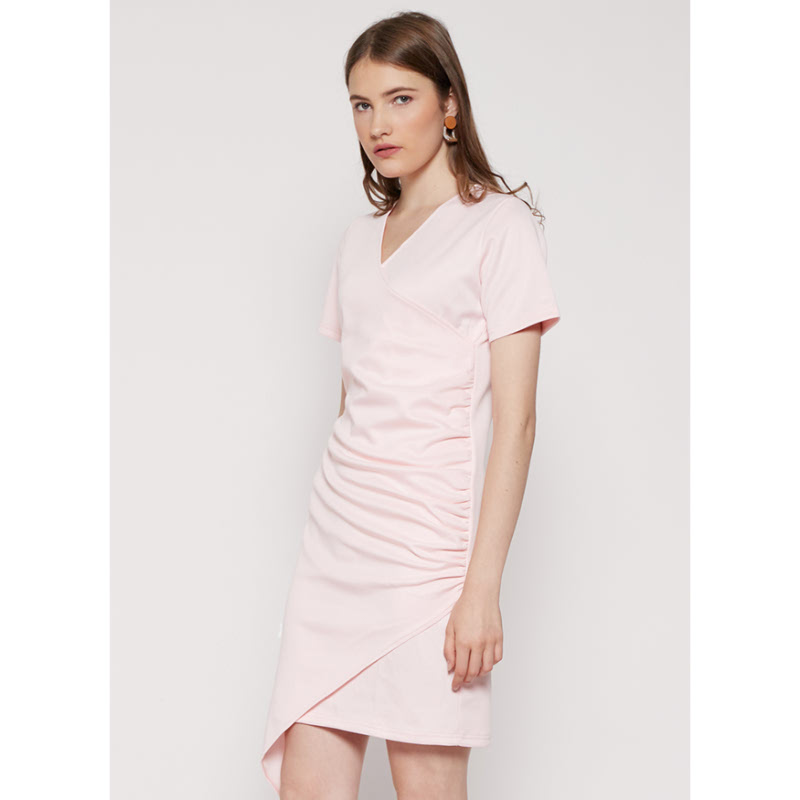 Lovadova Premium Anna Side Wrinkle Dress Pink