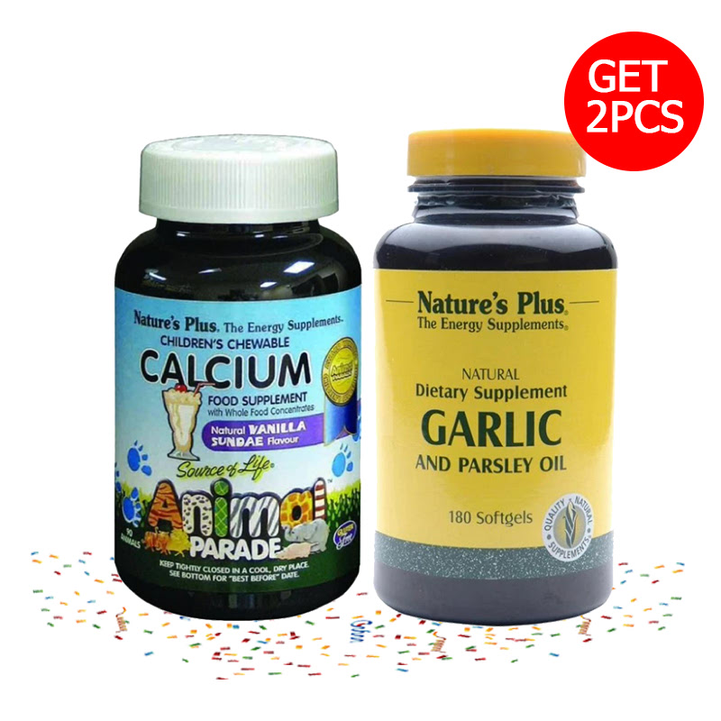 Animal Parade Calcium - 90 Chewable + Garlic and Parsley Oil - 180 Softgels