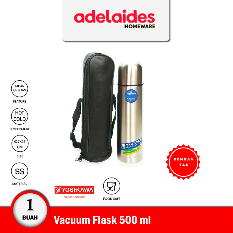 Yoshikawa Botol Vacuum Flask Stainless Steel dengan Tas 500 ml YS50 Silver