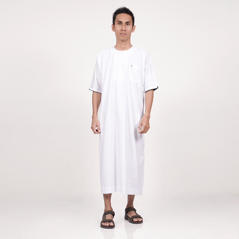 Al-Isra Jubah Arabi Pakaian Muslim Gamis Pria Lengan Pendek (Putih)
