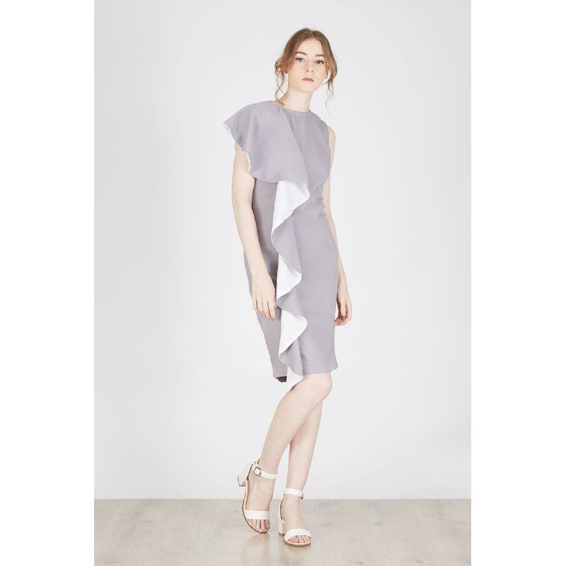 Maggy Double Ruffle Dress in Grey