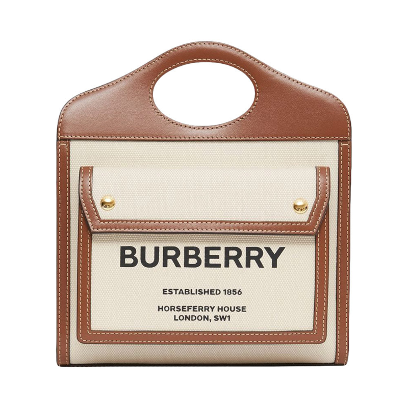 Burberry Mini Two-tone Canvas and Leather Pocket Bag Natural Malt Brown