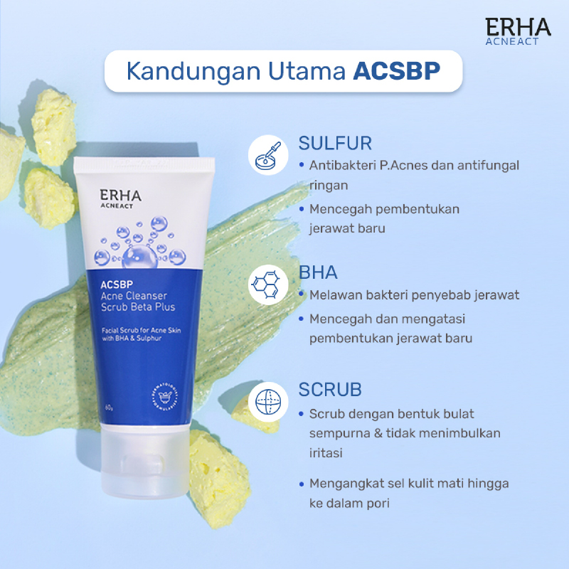 ERHA Acneact Acne Cleanser Scrub Beta Plus (ACSBP) 60g - Sabun Wajah Berjerawat