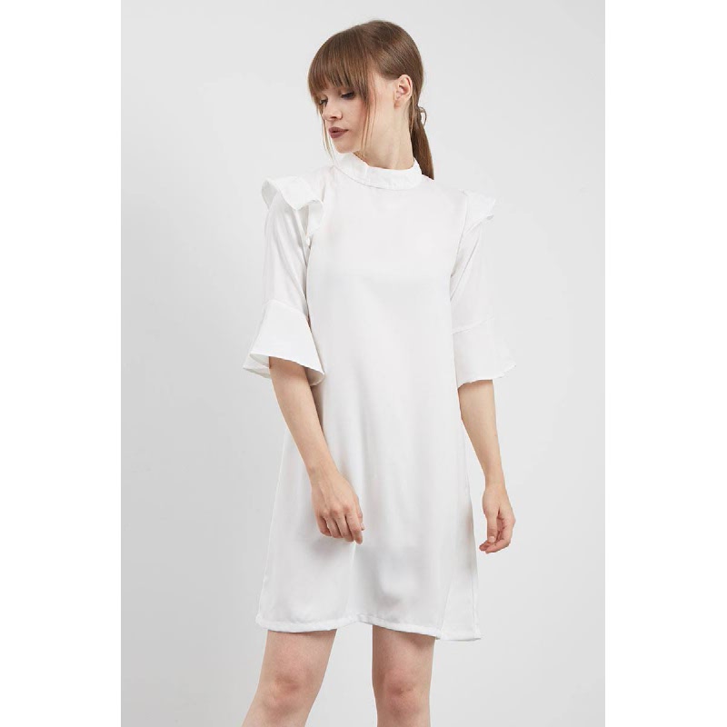 Sandra Frilled Shoulder Dress White