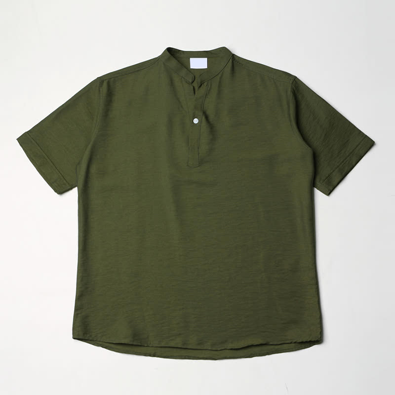 [BL0470] Ice Henley Neck Short Sleeve Shirt - Khaki
