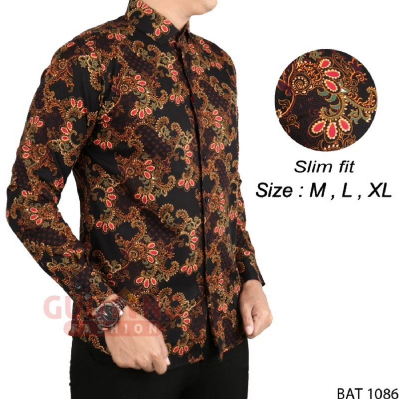 Gudang Fashion Batik Modern Slim Fit Panjang Pria Hitam