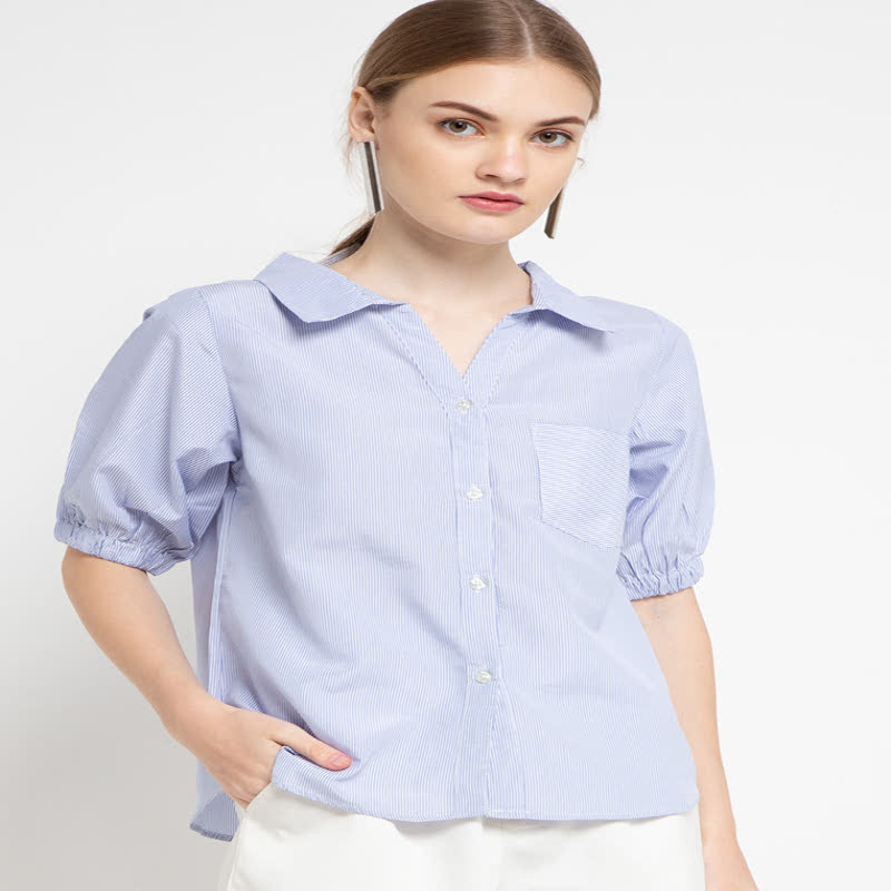 Elle Puff Sleeve With Pinstripes Blouses Blue