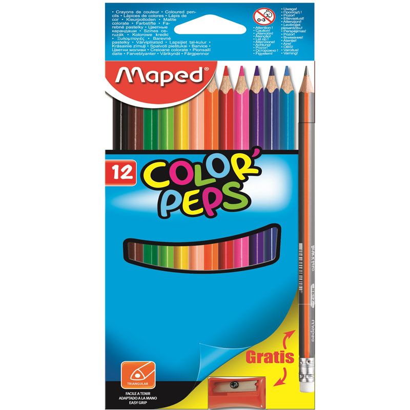 Maped Pensil Warna Color Peps 12 FREE Pencil + Sharpener - Cardboard