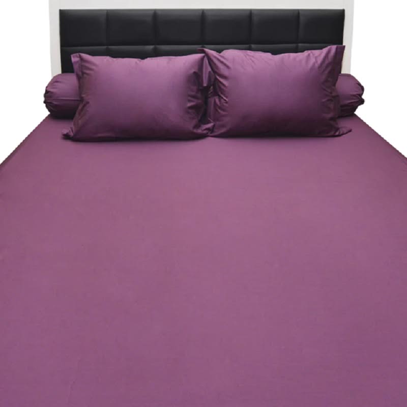 Sleep Buddy Set Sprei dan Bed Cover Dark Purple Plain Cotton Sateen 200x200x30