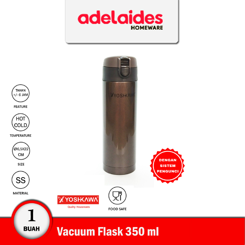 Yoshikawa Botol Vacuum Flask Stainless Steel 350 ml KD8104 Coklat Tua