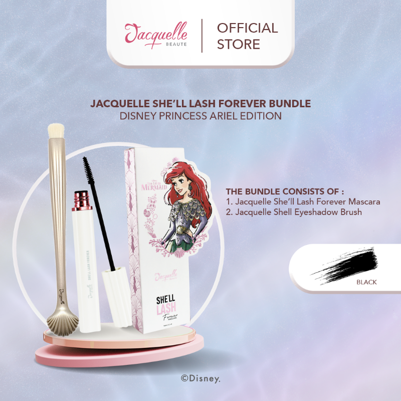 Jacquelle She’ll Lash Forever Bundle - Disney Princess Ariel Edition Mascara - shell eyeshadow brush