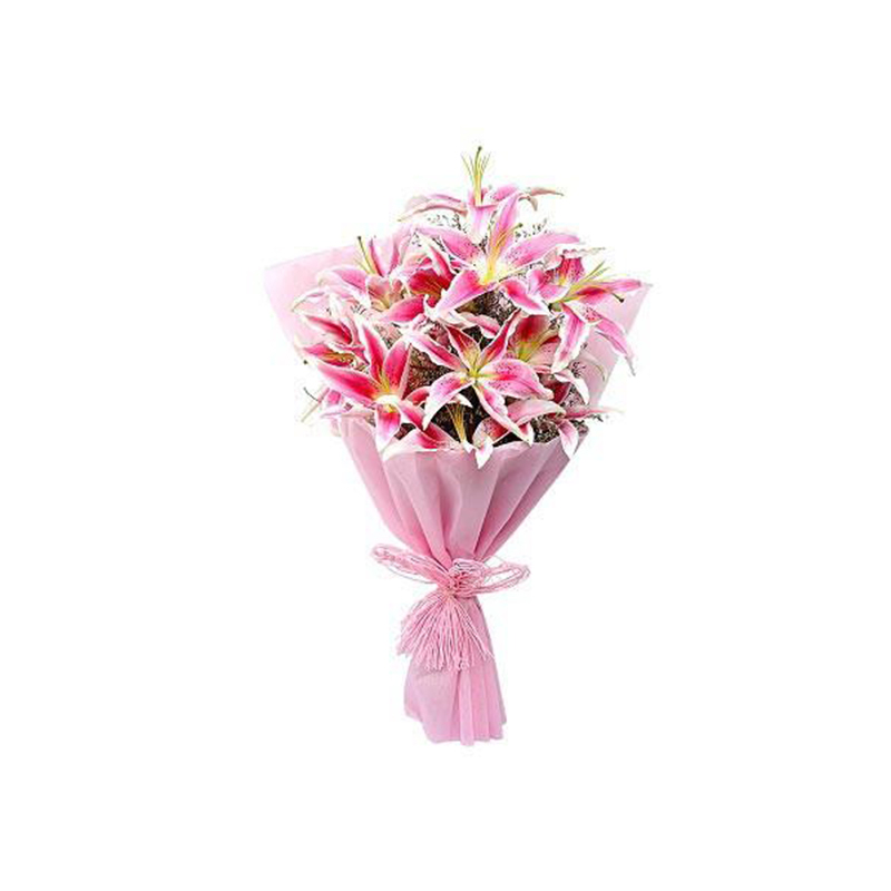10 Pink Lilies in Bouquet