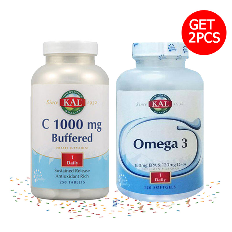 1000 Buffered - 250 Tablets + Omega 3 - 120 Softgels